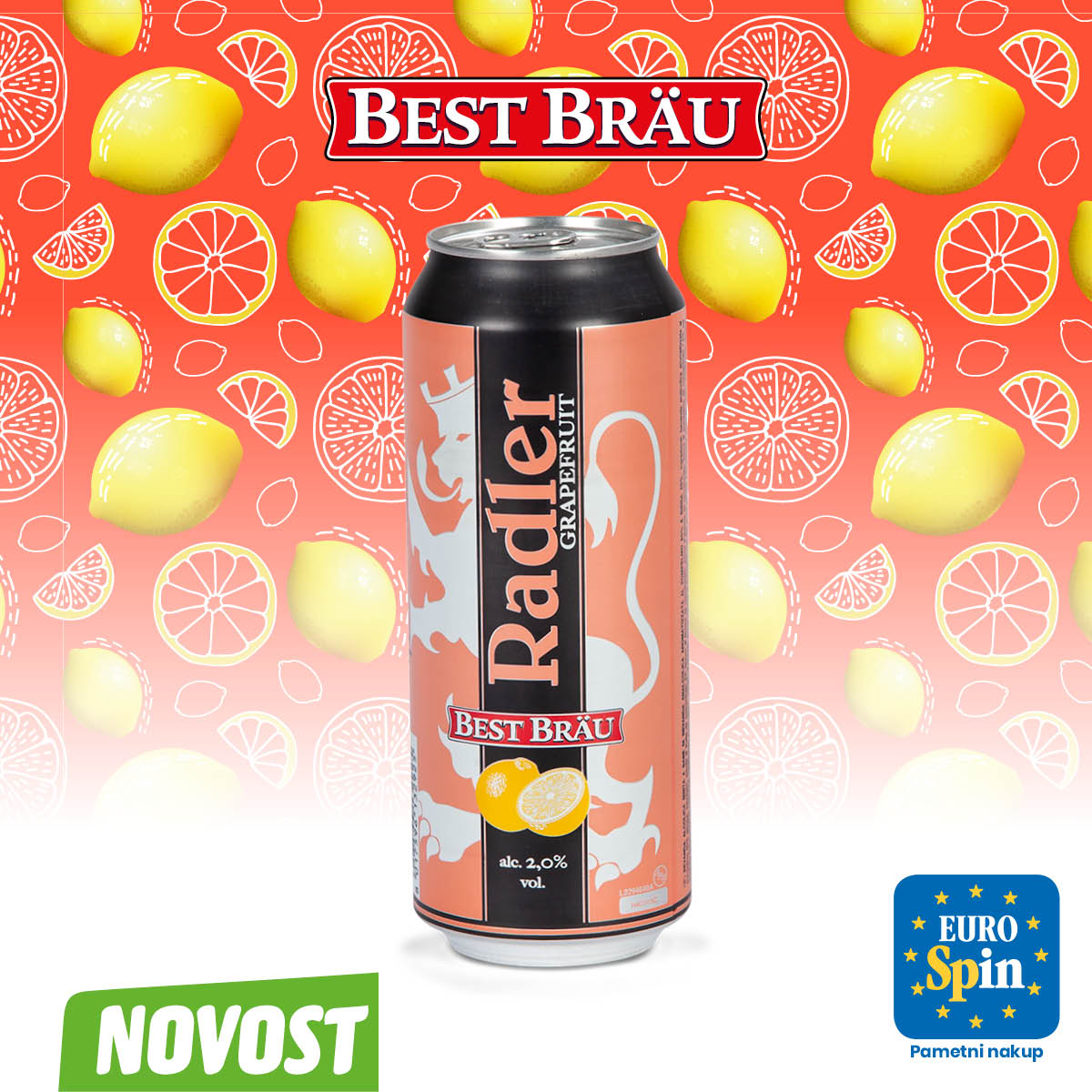 Radler z okusom grenivke 2 VOL. %, BEST BRAU