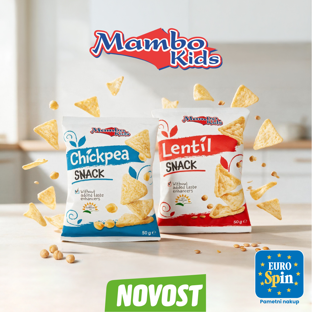 Hrustljavi prigrizek iz čičerike ali leče, MAMBO KIDS