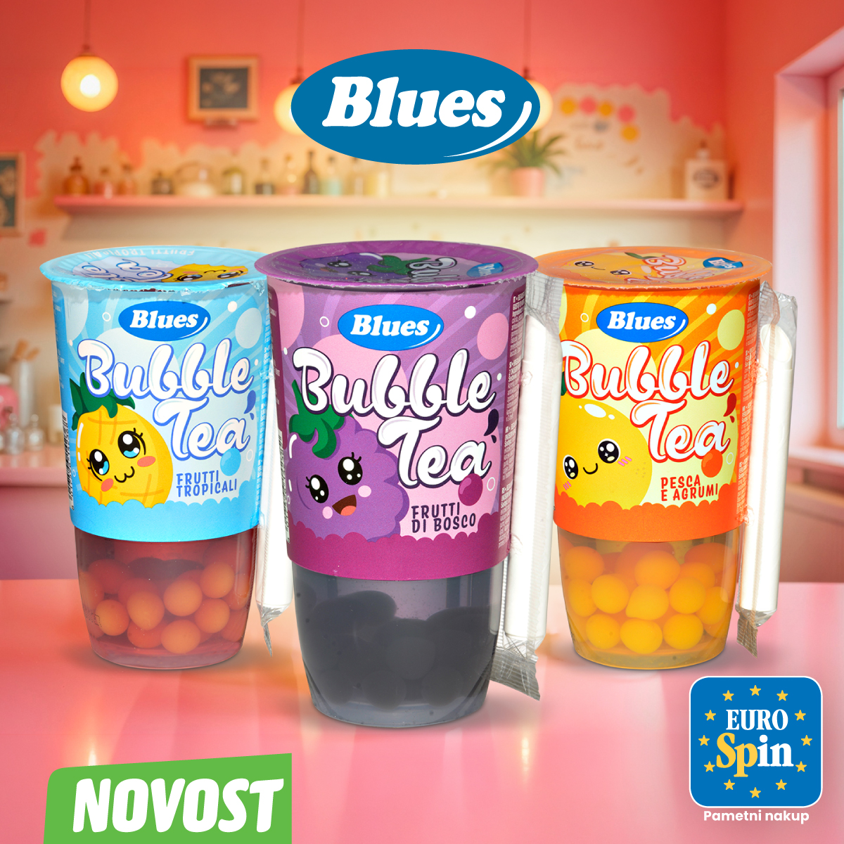 Pijača Bubble Tea, različni okusi, BLUES