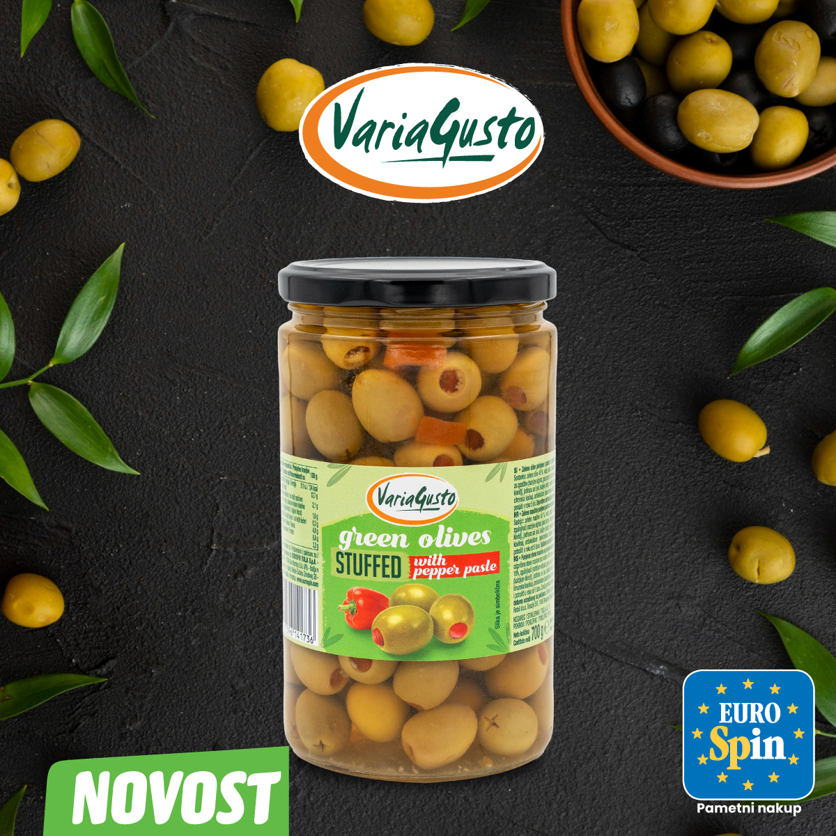 Zelene olive polnjene s papriko VARIA GUSTO
